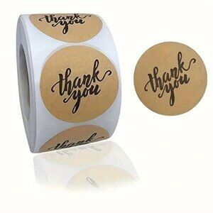 500 Thank you Stickers Black Tan Light Brown Cursive New 1.5 inch